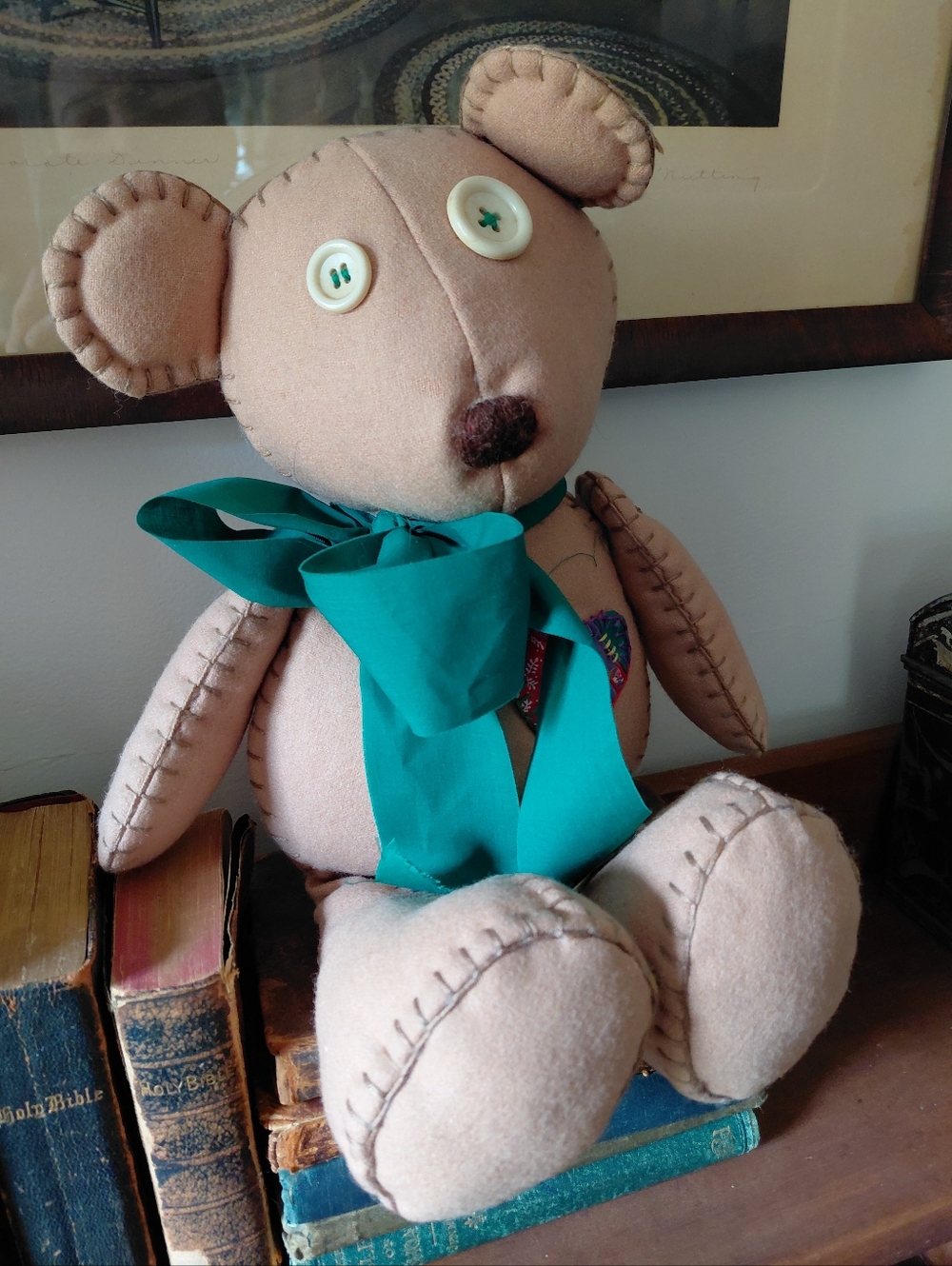 Vintage 90s rare Hallmark country teddy bear hinged arms legs embroidered heart